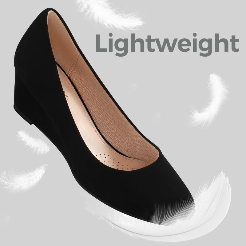 Ankis Wedges for Women, Black Women's Wedge Low Heel Closed Toe Women Pumps Comfortable Dress Shoes -2Inch - Image 4