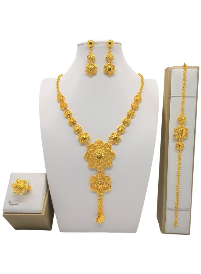 Middle East Dubai wedding jewelry suit ethnic style brass gold plated imitation gold necklace earrings ring bracelet