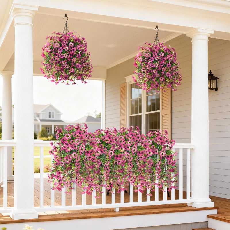 ZFProcess Artificial Flowers for Outdoors, 2 Pcs Fake Hanging Flowers Plants Outdoors Spring Summer Decoration, UV Resistant Faux Flower for Outdoor Planters Porch Patio Yard Home Decor(Gradient Purple Red) - Image 2
