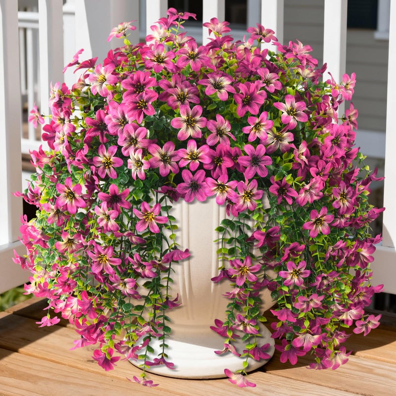 ZFProcess Artificial Flowers for Outdoors, 2 Pcs Fake Hanging Flowers Plants Outdoors Spring Summer Decoration, UV Resistant Faux Flower for Outdoor Planters Porch Patio Yard Home Decor(Gradient Purple Red) - Image 1