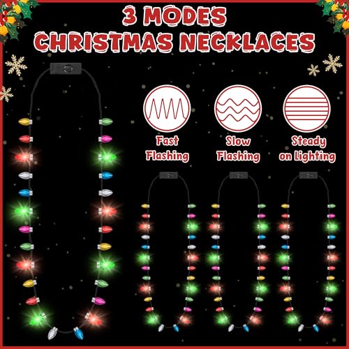 Traplace 24PCS Christmas Light Necklace 3 Glow Modes Christmas Party Favors Xmas Lights Necklace Christmas Accessories with 8 Colorful Bulbs for Xmas Decorations Ugly Sweater Holiday Gathering Decor - Image 5