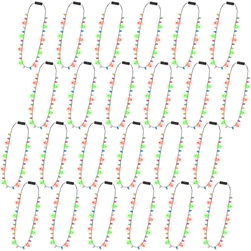 Traplace 24PCS Christmas Light Necklace 3 Glow Modes Christmas Party Favors Xmas Lights Necklace Christmas Accessories with 8 Colorful Bulbs for Xmas Decorations Ugly Sweater Holiday Gathering Decor - Image 1