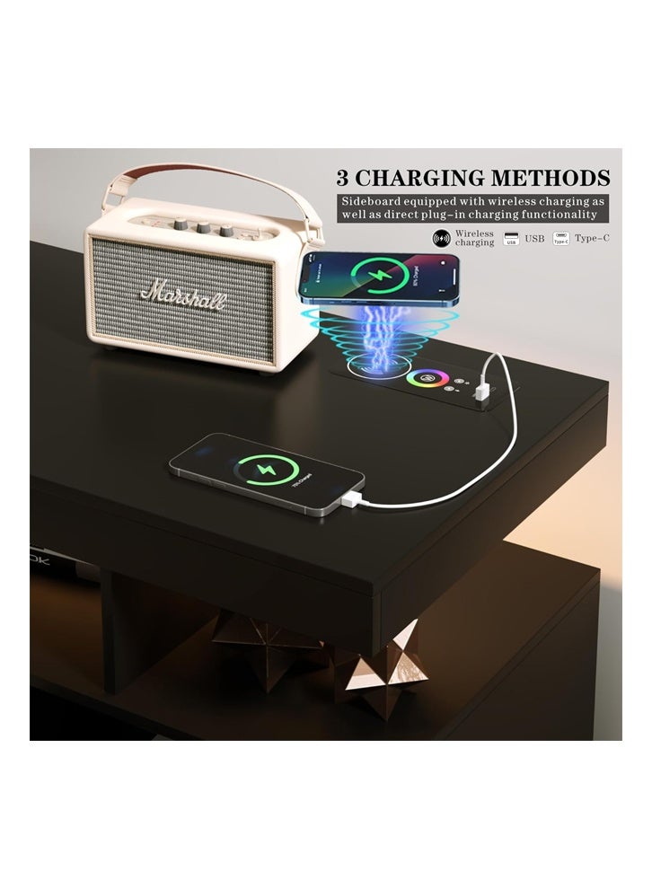 keke Coffee Bar Cabinet with Storage, Sideboard 3 Drawers & 2 Doors Storage Table for Kitchen Dining - Image 4