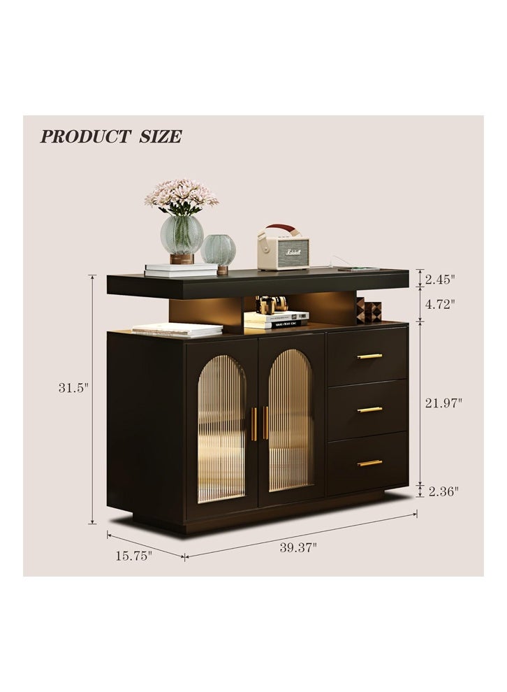 keke Coffee Bar Cabinet with Storage, Sideboard 3 Drawers & 2 Doors Storage Table for Kitchen Dining - Image 3