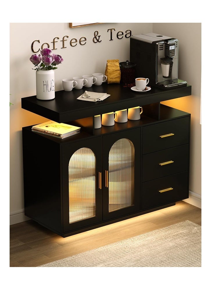 keke Coffee Bar Cabinet with Storage, Sideboard 3 Drawers & 2 Doors Storage Table for Kitchen Dining - Image 1