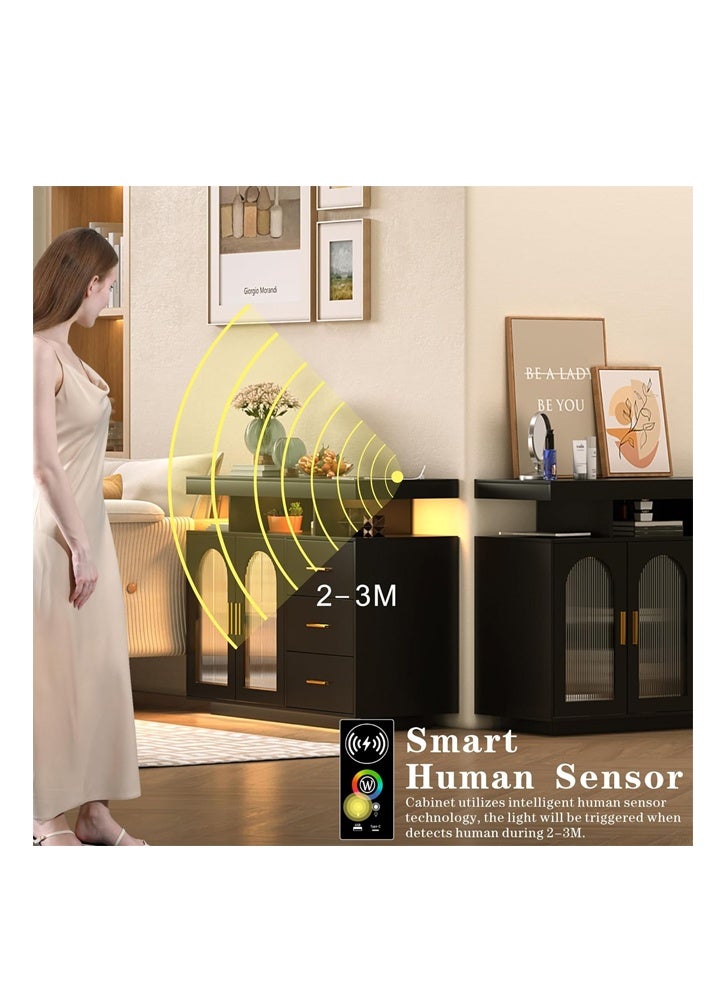 keke Coffee Bar Cabinet with Storage, Sideboard 3 Drawers & 2 Doors Storage Table for Kitchen Dining - Image 5