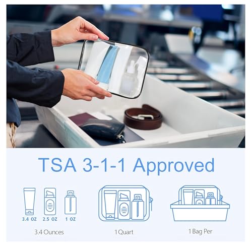 ploimyur حقيبة مكياج شفافة من بليميور، 2 عبوة معتمدة من TSA لحقيبة مستحضرات التجميل بحجم السفر، حقيبة تنظيم مستحضرات التجميل الشفافة بحجم ربع للنساء والرجال، حقيبة متوافقة مع شركات الطيران (أسود-2 قطعة) - Image 3