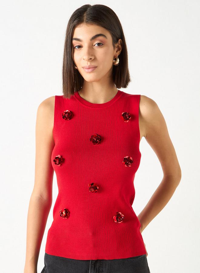 2Xtremz Floral Accent Sleeveless T-shirt with Crew Neck - Image 1