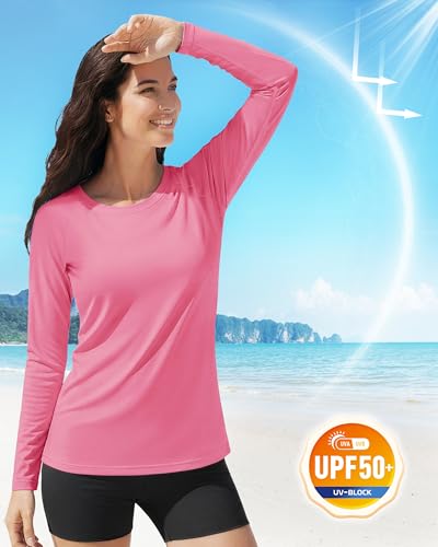 Boladeci UV Shirts for Womens Rash Guard Long Sleeve Swim Shirts for Woman UPF 50 Sun Protection SPF Workout Top Rose Red Large - Image 3