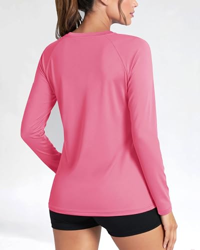 Boladeci UV Shirts for Womens Rash Guard Long Sleeve Swim Shirts for Woman UPF 50 Sun Protection SPF Workout Top Rose Red Large - Image 2