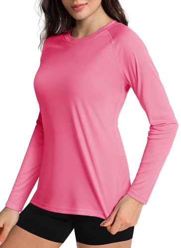 Boladeci UV Shirts for Womens Rash Guard Long Sleeve Swim Shirts for Woman UPF 50 Sun Protection SPF Workout Top Rose Red Large - Image 1