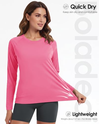 Boladeci UV Shirts for Womens Rash Guard Long Sleeve Swim Shirts for Woman UPF 50 Sun Protection SPF Workout Top Rose Red Large - Image 4