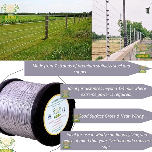 Agriansh 1.5mm Galvanized Clutch Wire for Fencing (500 Meter, 5kg) – 7-Strand High Conductivity Mixed Metal Steel & Copper Wire for Jhatka Machine, Solar Fencing System & Boundary Protection - Image 3