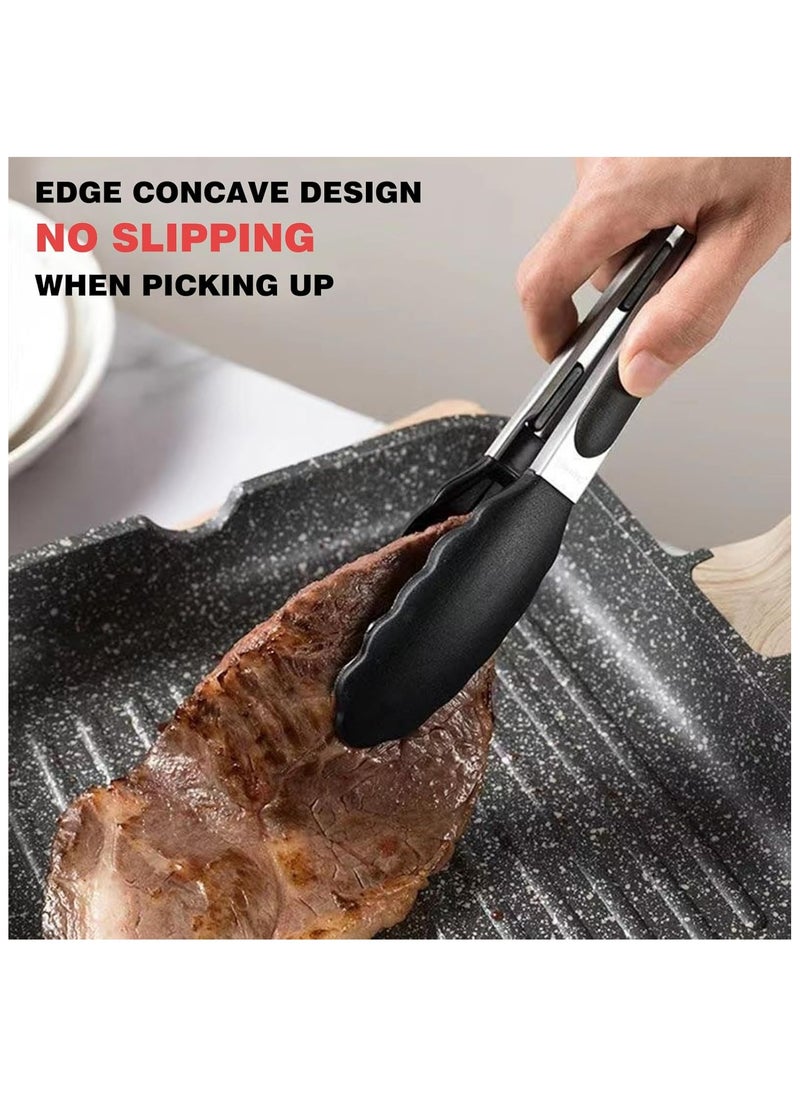 DAMAL Kitchen cooking tongs, heat-resistant tongs with silicone tip stainless steel handle for cooking, baking, grilling, set of 2, including 9,12 inches, black  - Image 3