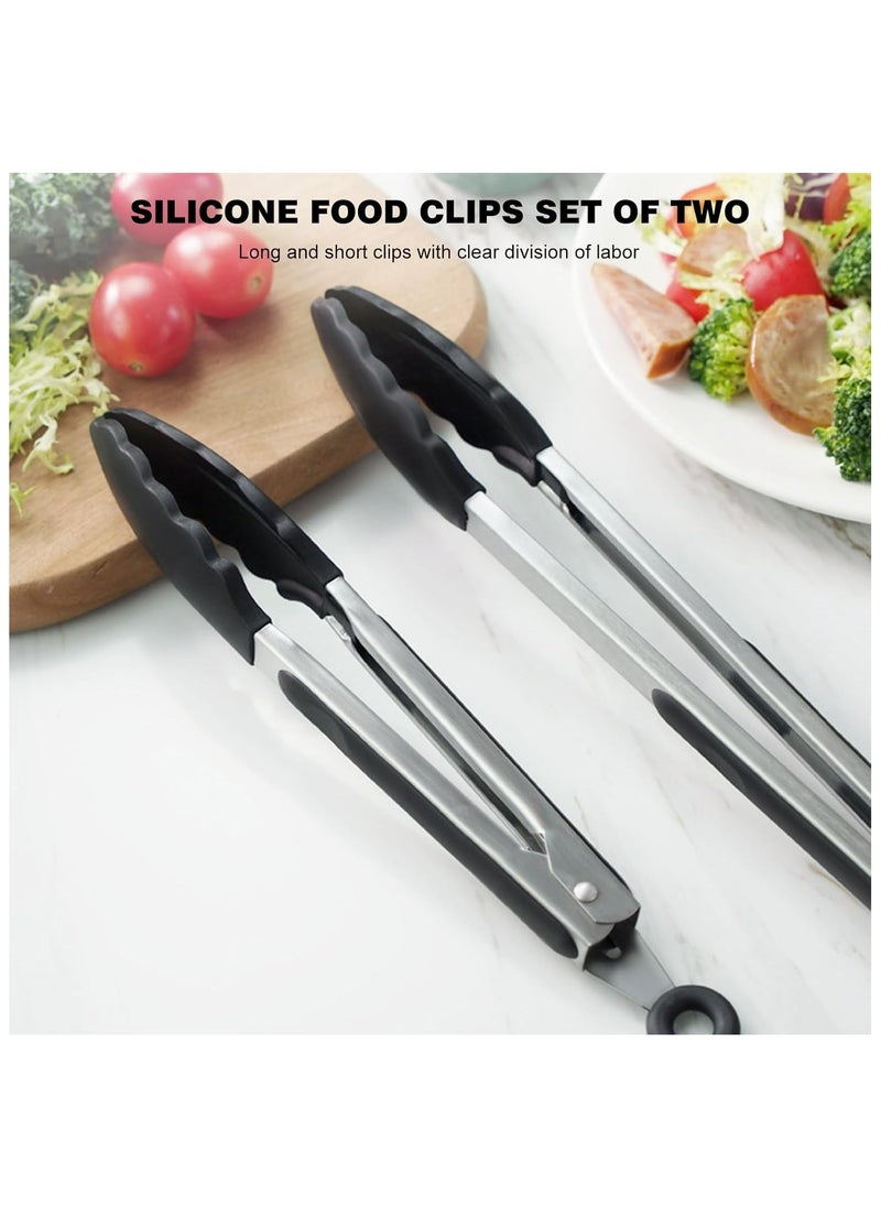 DAMAL Kitchen cooking tongs, heat-resistant tongs with silicone tip stainless steel handle for cooking, baking, grilling, set of 2, including 9,12 inches, black  - Image 5