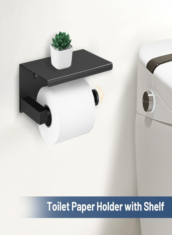 TURS 5-Pieces Matte Black Bathroom Hardware Set 23.6 Inch SUS304 Stainless Steel Towel Bar Set Wall Mounted Square Toilet Paper Holder with Shelf - Image 4