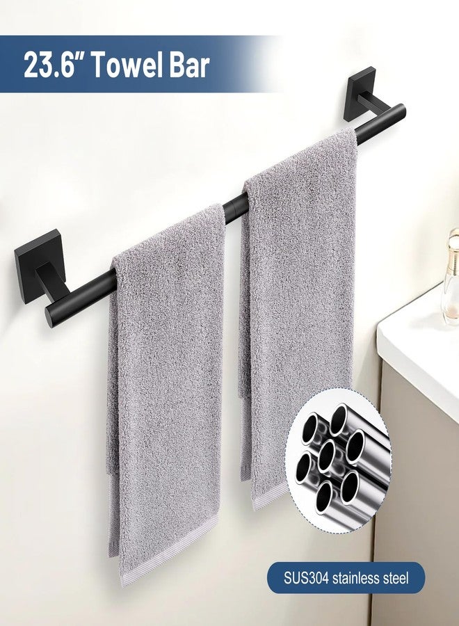 TURS 5-Pieces Matte Black Bathroom Hardware Set 23.6 Inch SUS304 Stainless Steel Towel Bar Set Wall Mounted Square Toilet Paper Holder with Shelf - Image 2