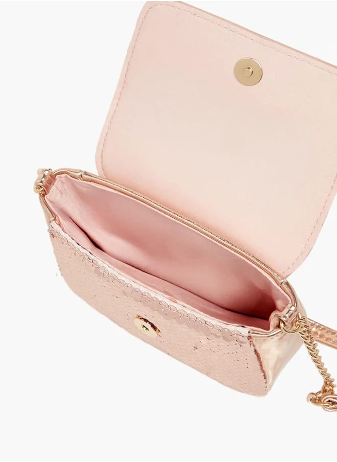 Barbie Girls All-Over Embellished Crossbody Bag with Button Closure