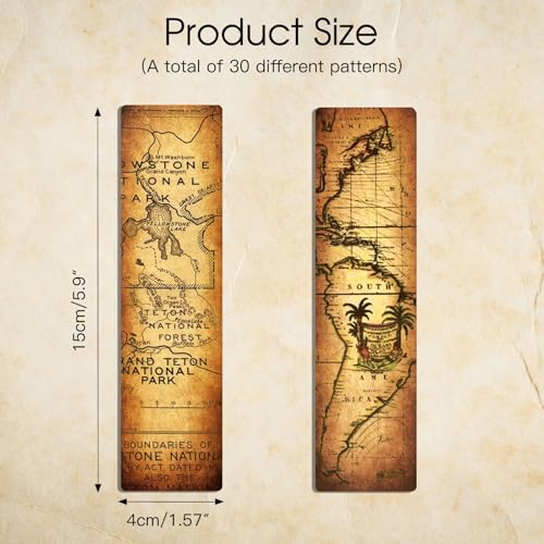 GSCWLD 30 PCS Vintage Map Bookmarks,Cardboard Bookmarks for Men Women Book Lovers Students,Retro Paper Bookmark Reading Page Markers - Image 2