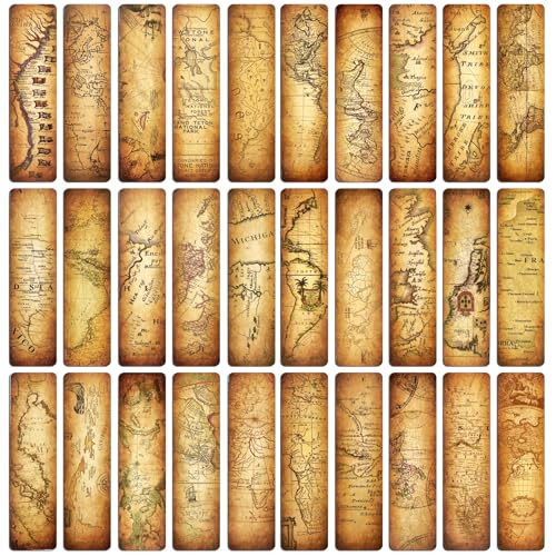 GSCWLD 30 PCS Vintage Map Bookmarks,Cardboard Bookmarks for Men Women Book Lovers Students,Retro Paper Bookmark Reading Page Markers - Image 1