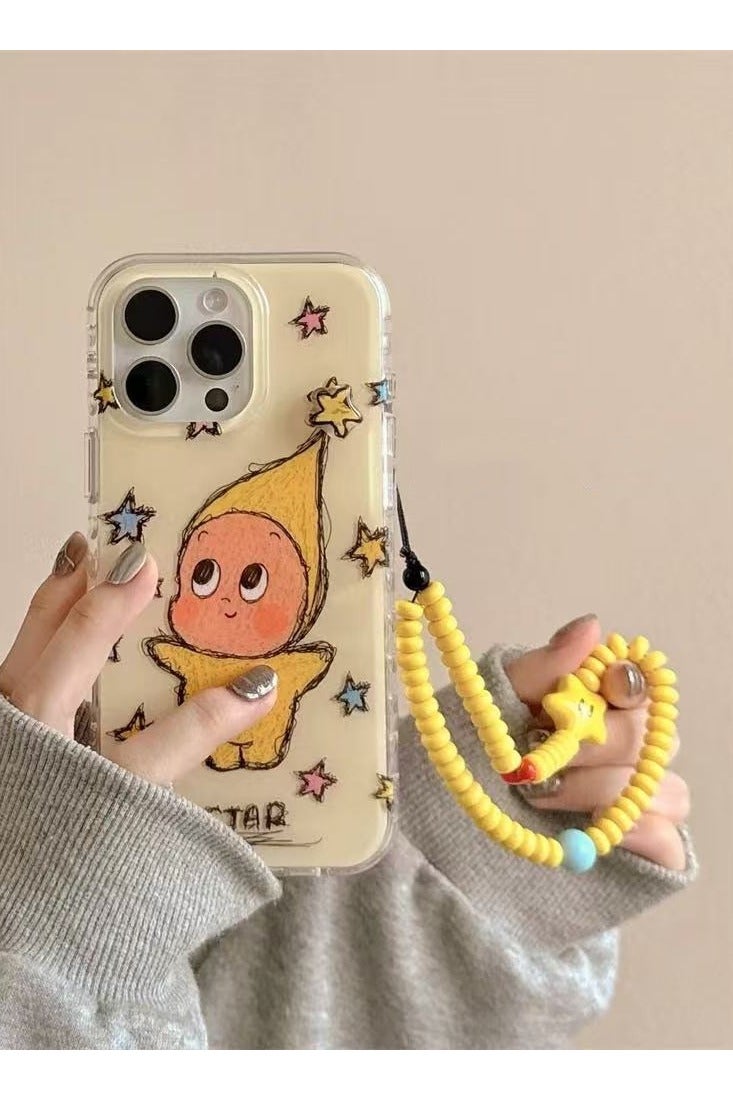 general Compatible with iPhone 16/15/14 Pro Max protective case, cute cartoon star-shaped character, chain-style anti-drop case. - Image 1