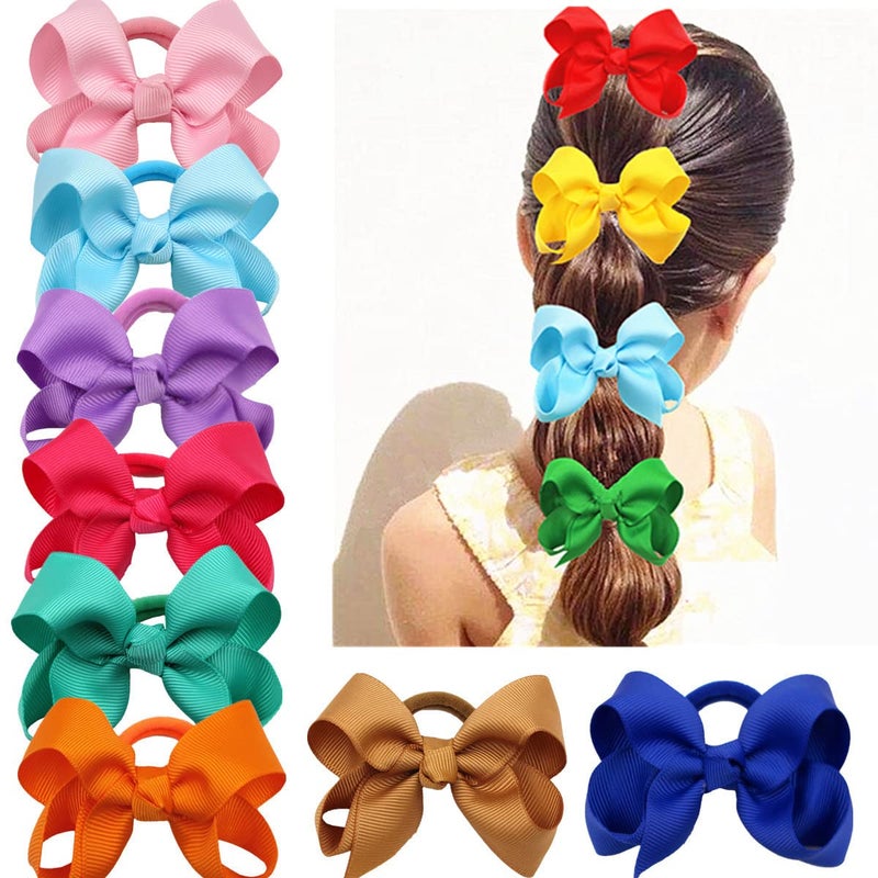 ZOONAI 3 Inch Baby Girl Hair Bows Elastic Hair Tie Accessories Bow Ponytail Holder  Set of 2 White - Image 3