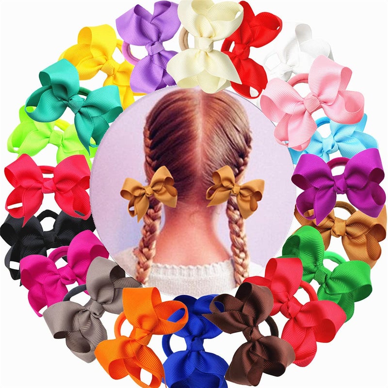 ZOONAI 3 Inch Baby Girl Hair Bows Elastic Hair Tie Accessories Bow Ponytail Holder  Set of 2 White - Image 2