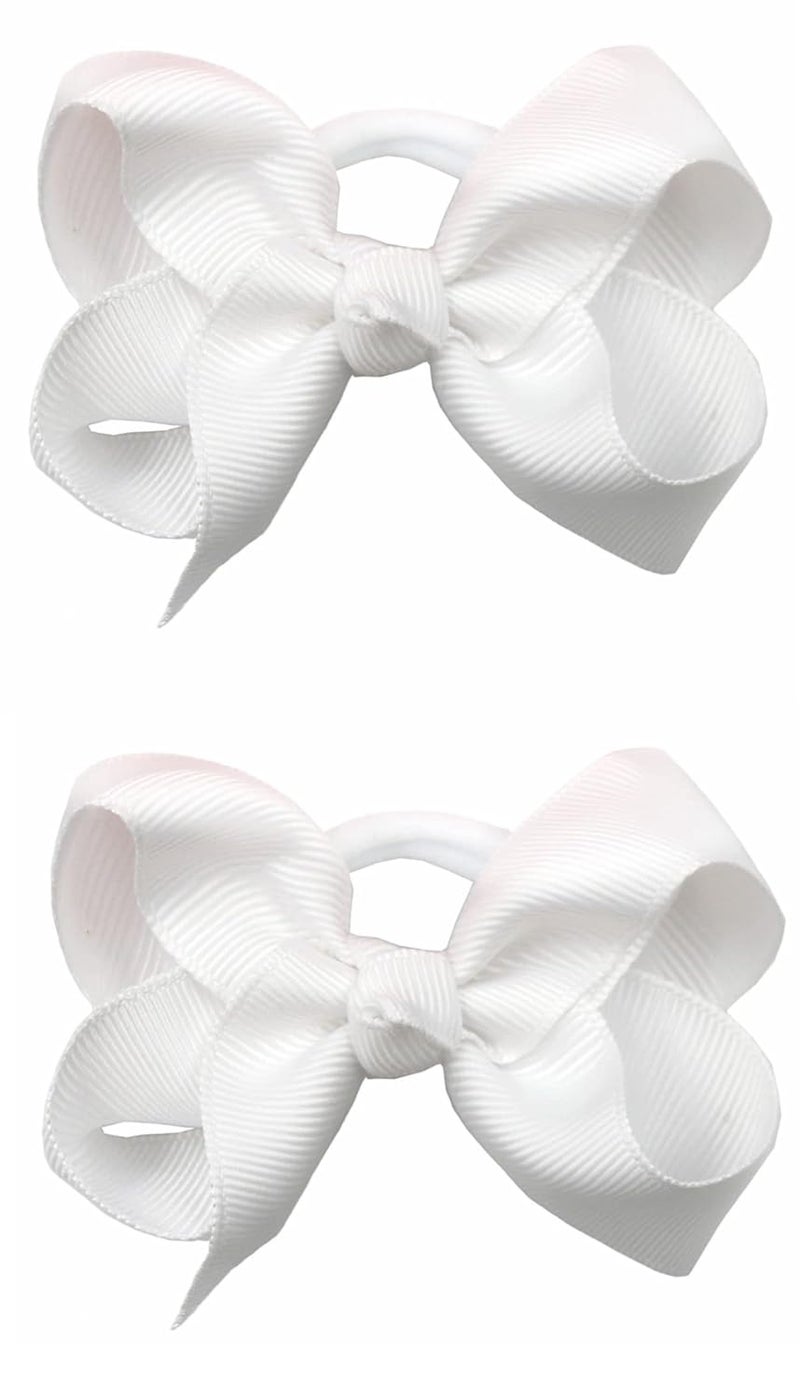 ZOONAI 3 Inch Baby Girl Hair Bows Elastic Hair Tie Accessories Bow Ponytail Holder  Set of 2 White - Image 1