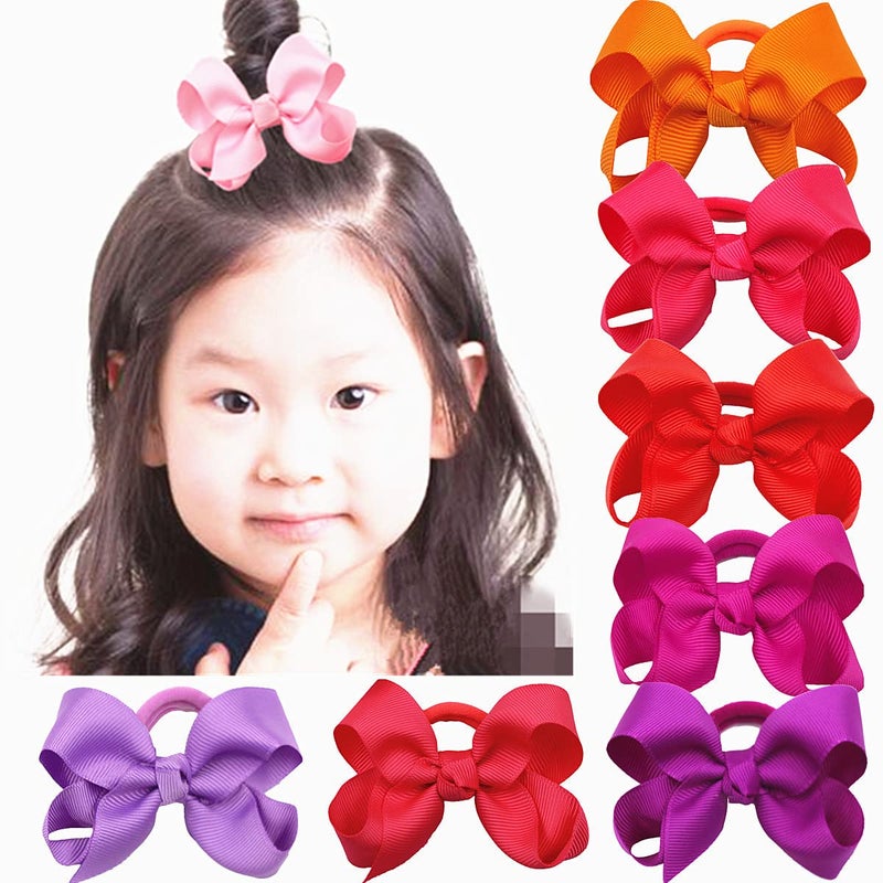 ZOONAI 3 Inch Baby Girl Hair Bows Elastic Hair Tie Accessories Bow Ponytail Holder  Set of 2 White - Image 4