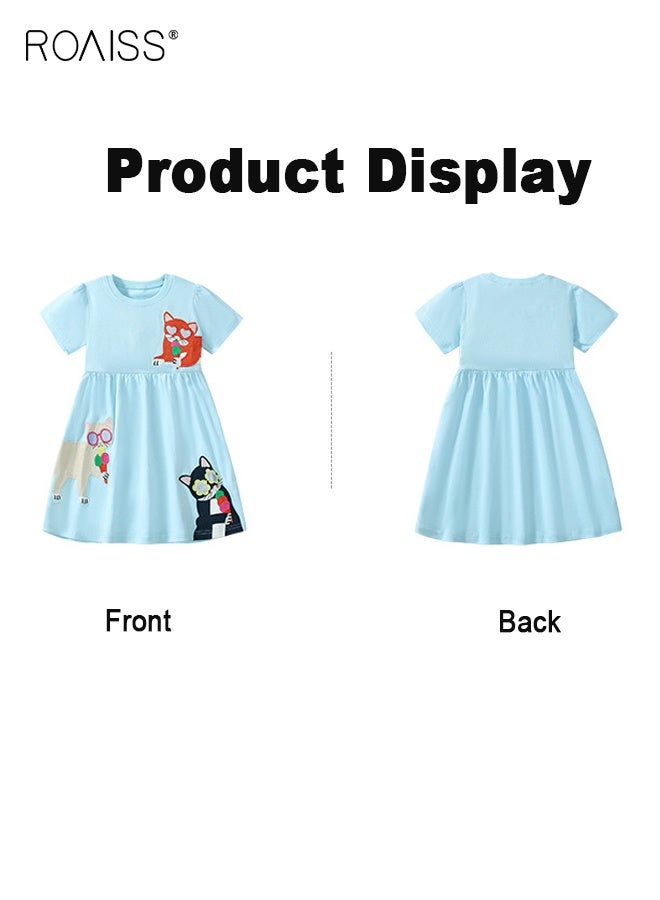 roaiss Girl's Summer Dress with Adorable Patterns, Cotton Short Sleeve Dress, Casual Stylish Sundress for Little Girls, Suitable for Daily Wear or Any Occasion  - Image 3