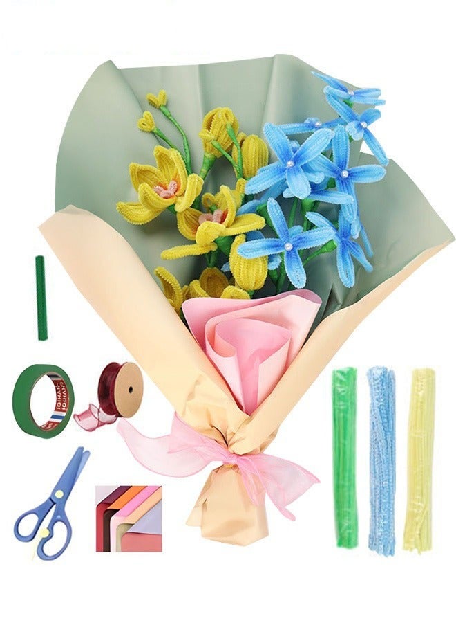 DURKU DIY Freesia Blossoms Bouquet Kit with Abundant Supplies for Flower Crafting, Includes 10 Sturdy Flower Stems, Chenille Stems, Fuzzy Sticks, Perfect for Arts and Crafts, Great Gift for Loved Ones - Image 1