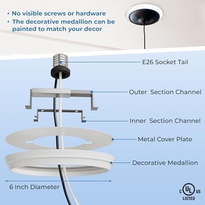 OHLECTRIC Recessed Can Light Conversion Kit to Pendant Lights  Medium Base Converter Compatible with 4-6 Recessed Can Lights  Ideal for Kitchens, Bedrooms, Offices, and Damp Locations - Image 3