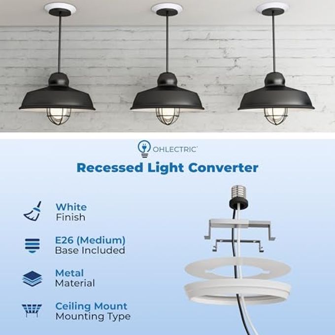 OHLECTRIC Recessed Can Light Conversion Kit to Pendant Lights  Medium Base Converter Compatible with 4-6 Recessed Can Lights  Ideal for Kitchens, Bedrooms, Offices, and Damp Locations - Image 5