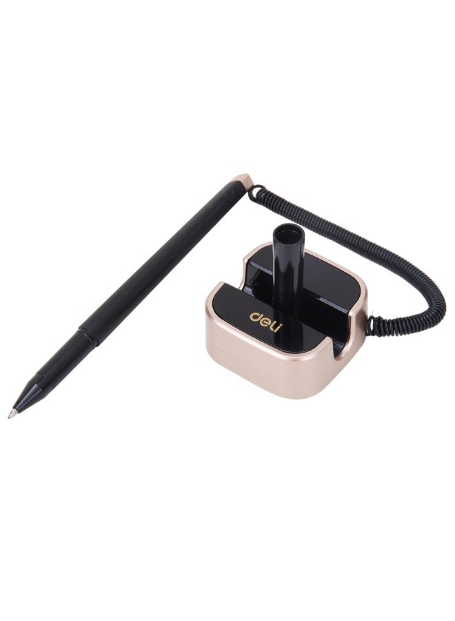 Deli 0.7 mm Bullet Tip Desk Pen Stand with Rotatable Base and Metallic Finish – Blue - Image 2