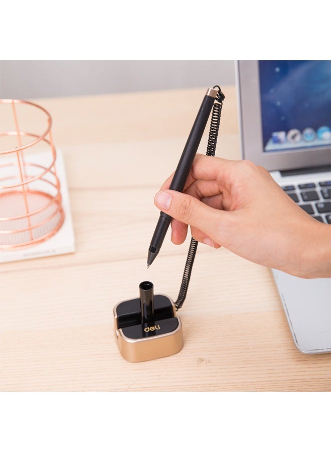 Deli 0.7 mm Bullet Tip Desk Pen Stand with Rotatable Base and Metallic Finish – Blue - Image 4