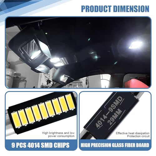 Lyxheth 6PCS 28mm 29mm 6614F Festoon LED Car Bulb, Car Vanity Light Bulbs, Extremely Bright 9-SMD 4014 Chips LED Bulb, Car Accessories Visor Light Bulb for Vanity Mirror, Dome Light (White) - Image 3