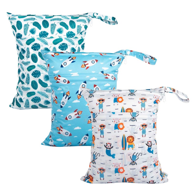 babygoal Wet Dry Bags for Baby Cloth Diapers, Washable Travel Bags, Beach, Pool, Gym Bag for Swimsuits & Wet Clothes with Two Zippered Pockets 3 Pack, 3LN12 - Image 1