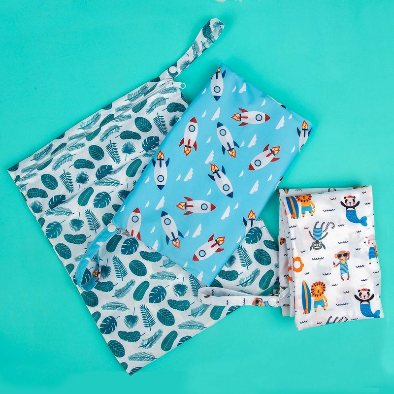 babygoal Wet Dry Bags for Baby Cloth Diapers, Washable Travel Bags, Beach, Pool, Gym Bag for Swimsuits & Wet Clothes with Two Zippered Pockets 3 Pack, 3LN12 - Image 4