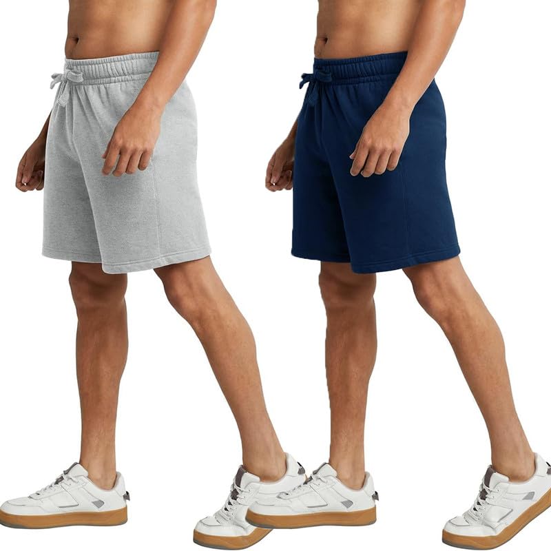 hotfits Men's Casual Cotton Regular Shorts All Season Soft Feel Fabric Regular Shorts,Workout Shorts, Elastic Waist Running Shorts with 2 Side Pockets - Pack of 2 -L - Image 2