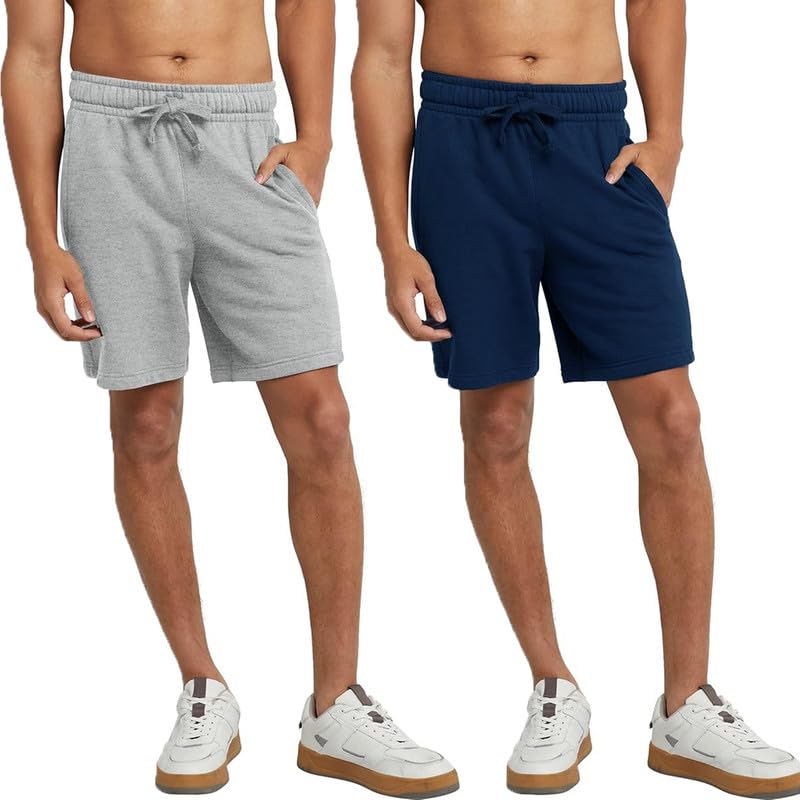hotfits Men's Casual Cotton Regular Shorts All Season Soft Feel Fabric Regular Shorts,Workout Shorts, Elastic Waist Running Shorts with 2 Side Pockets - Pack of 2 -L - Image 5