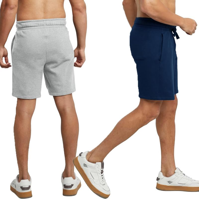 hotfits Men's Casual Cotton Regular Shorts All Season Soft Feel Fabric Regular Shorts,Workout Shorts, Elastic Waist Running Shorts with 2 Side Pockets - Pack of 2 -L - Image 3