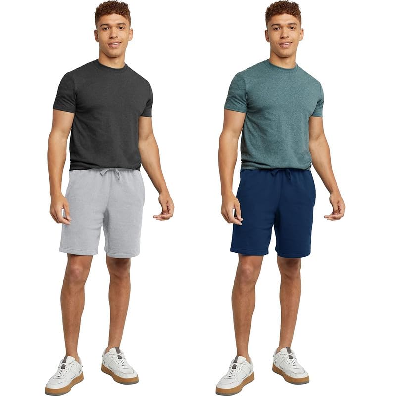 hotfits Men's Casual Cotton Regular Shorts All Season Soft Feel Fabric Regular Shorts,Workout Shorts, Elastic Waist Running Shorts with 2 Side Pockets - Pack of 2 -L - Image 4