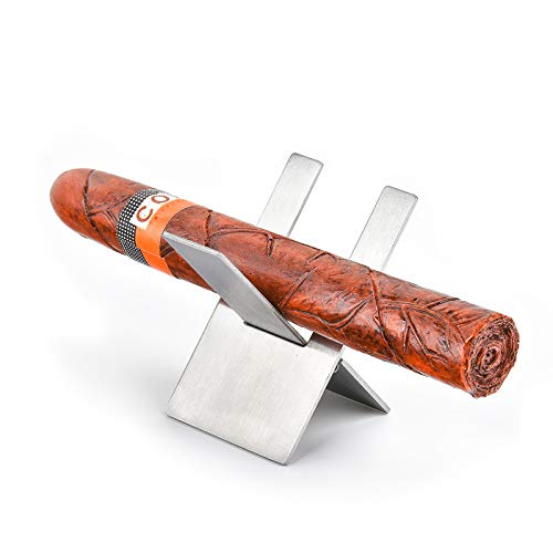 menesia Stainless Foldable Cigar Stand Holder with Brown Travel PU Leather Case,Lightweight Steel Portable Cigar Cigarette Display Shelf Tray - Image 2