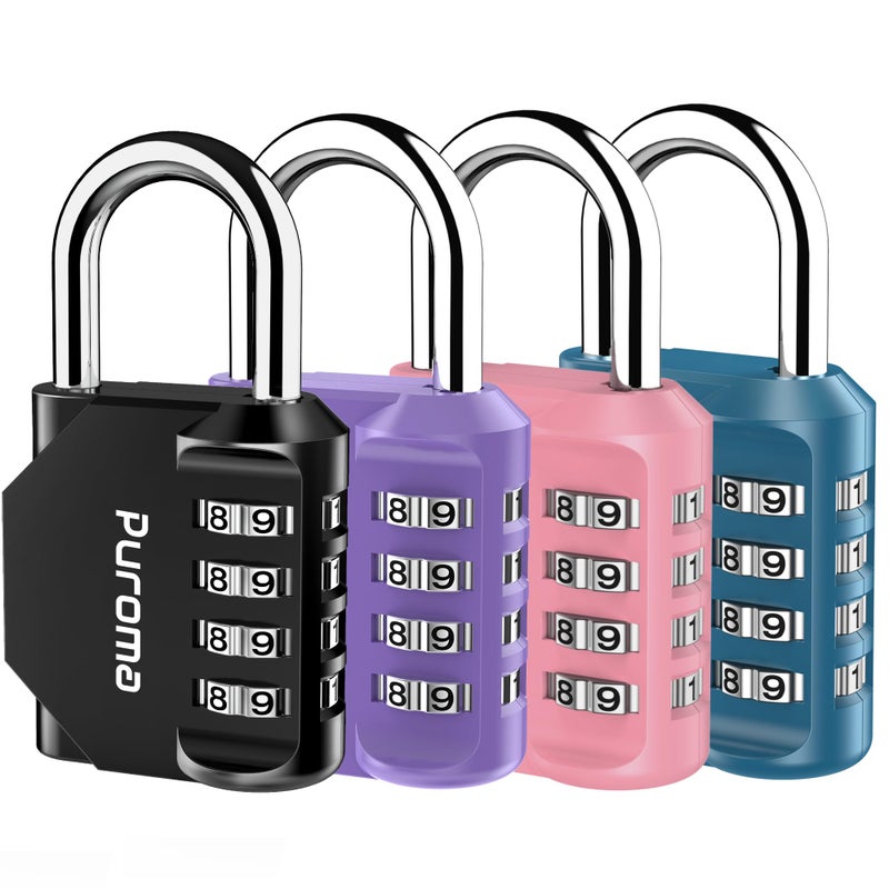 Puroma 4 Pack Combination Lock Multicolor for Locker 4 Digit Outdoor Waterproof Padlock for School Gym Sports Fence Toolbox Gate Case Outdoor Hasp Storage