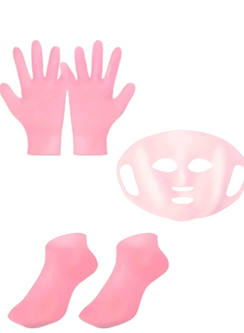 Silicone Moisturizing Spa Set 3 Pieces Pink For Face Hands And Feet - Image 1