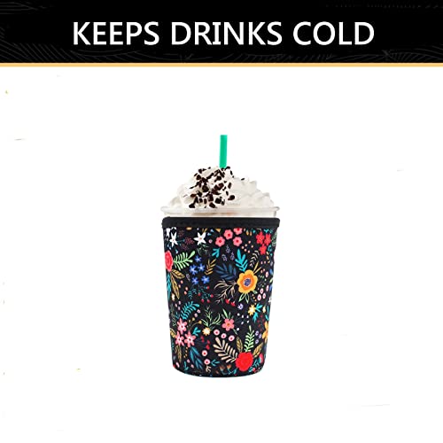 YR Reusable Neoprene Insulator Sleeve for Iced Coffee Cups, 3 Pack Coffee Coolies sleeves for Iced & Hot Drinks, Cold Beverage Cooler Compatible with Starbucks Coffee and More (Little Flower) - Image 4