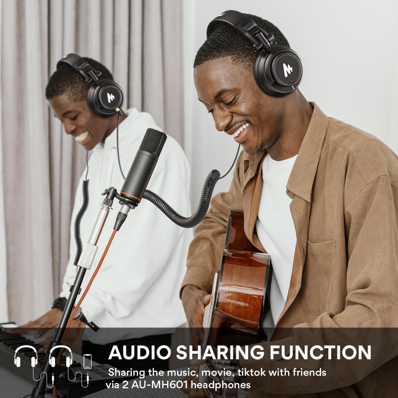 Maono سماعات استوديو MAONO 50MM AU-MH601 فوق الأذن ستيريو مونيتور مغلقة للظهر للموسيقى، DJ، البودكاست (أسود) - Image 5