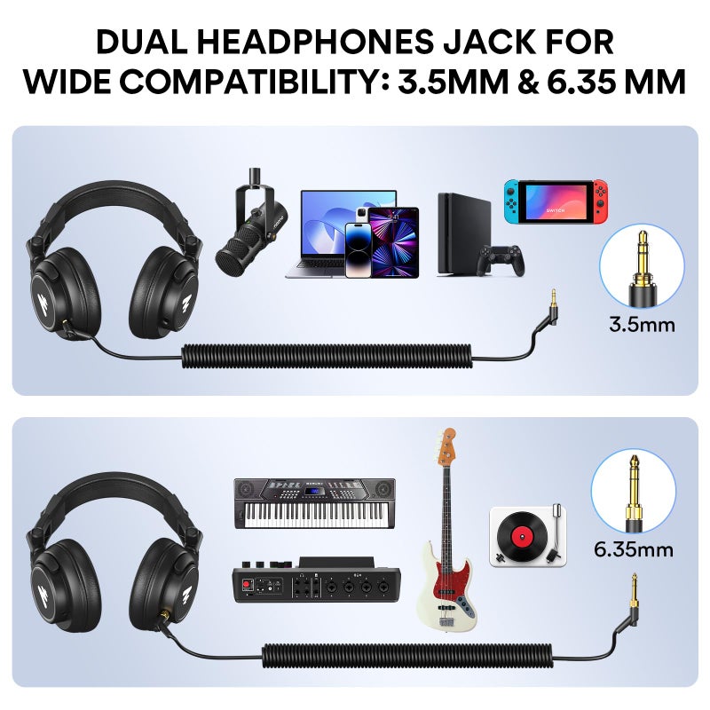 Maono سماعات استوديو MAONO 50MM AU-MH601 فوق الأذن ستيريو مونيتور مغلقة للظهر للموسيقى، DJ، البودكاست (أسود) - Image 4