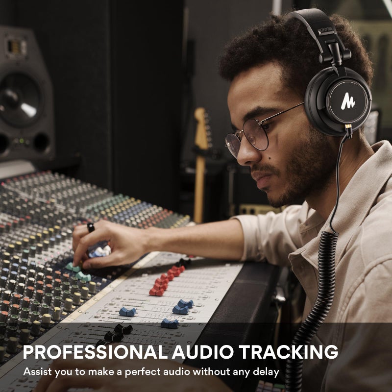 Maono سماعات استوديو MAONO 50MM AU-MH601 فوق الأذن ستيريو مونيتور مغلقة للظهر للموسيقى، DJ، البودكاست (أسود) - Image 3