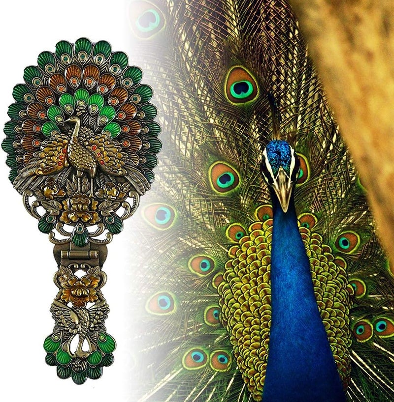 comfrt Handheld Mirror Unique Comb Set,Vintage Hand Mirror Foldable Retro Portable Green Peacock Makeup Mirror Metal Dresser Bronze Mirror Decorative Pocket Cosmetic Mirror Girl Gift Personality - Image 5